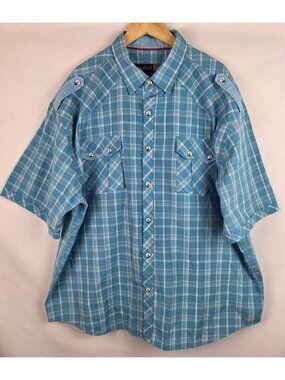 i-Link Premium Mens Shirt Size 3X Big Blue Plaid Short Sleeve Button Down Top